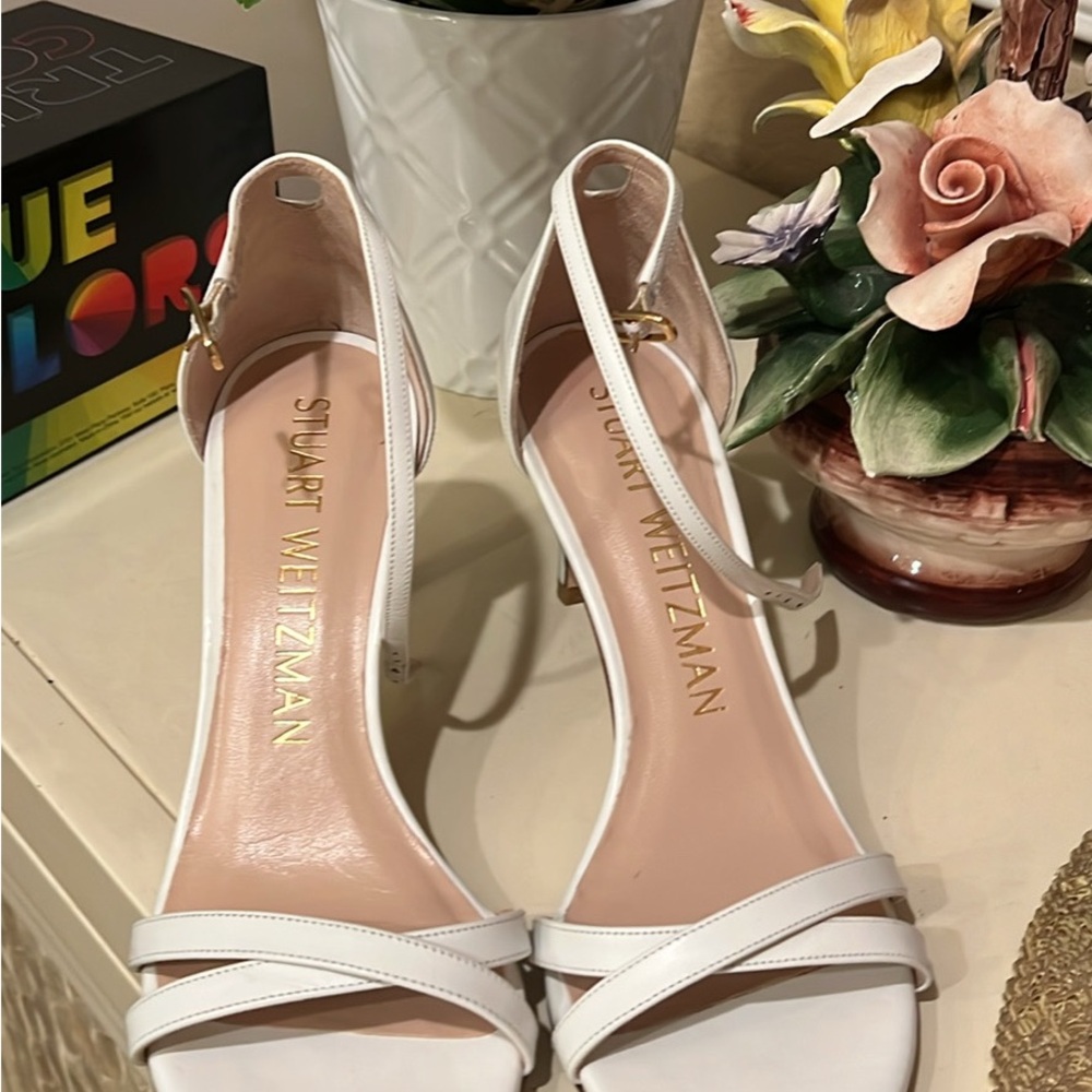 Stuart Weitzman White Leather Strappy Heels